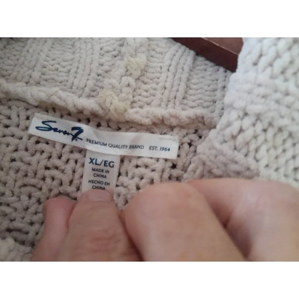 Seven 7 Chunky Cable Knit Chenille Turtleneck Sweater XL Balloon Sleeve Lt Beige